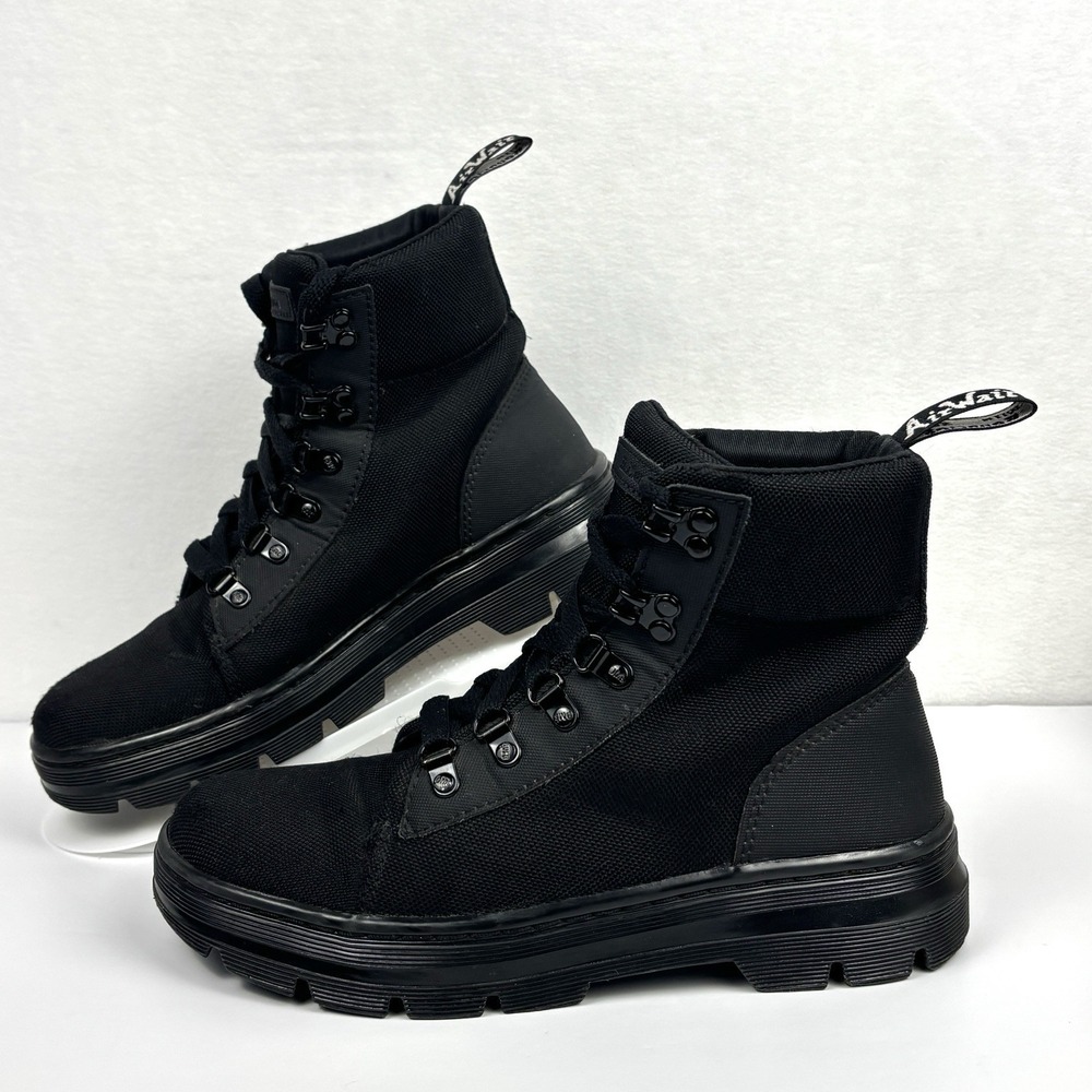 Dr. Martens Combs W Combat Boots Black Canvas Womens Size 8 Ankle Lace Up AW004